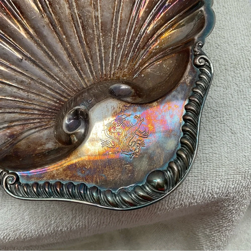 Vintage Silver Plated Shell Trinket Dish Fish Feet Ring Jewelery Holder Decor